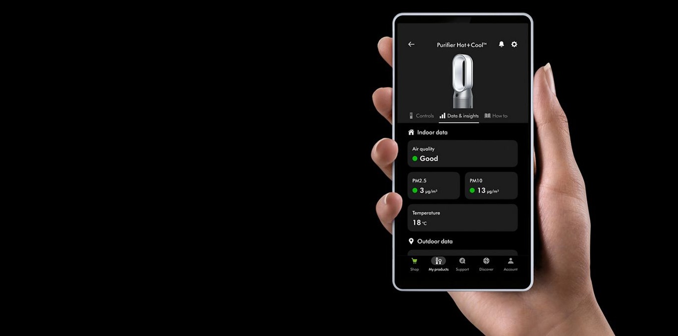 A Dyson Purifier Hot+Cool HP11 on the MyDyson app.