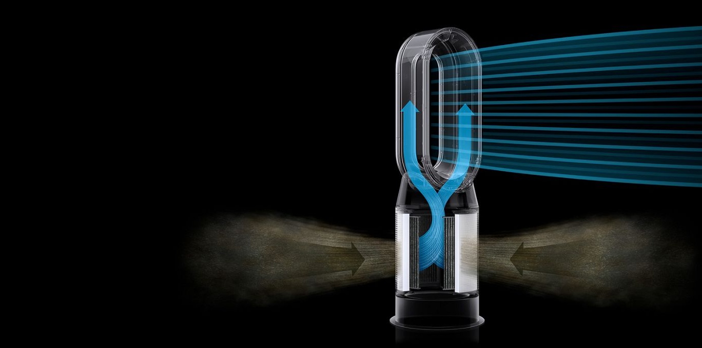 A Dyson Purifier Hot+Cool HP11 cutaway of the airflow that leads to the cool air projection.