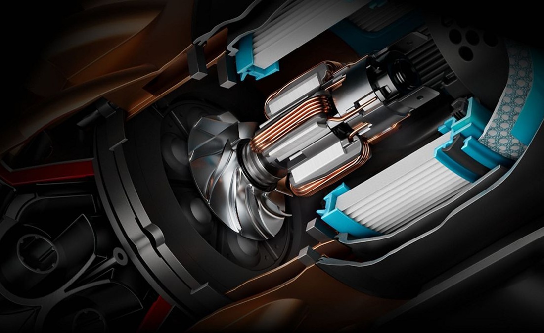 A cutaway of the HEPA filtration in the Dyson Piston Animal vacuum.