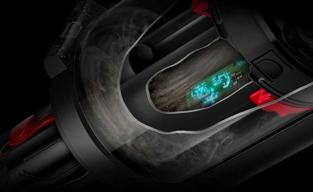 A cutaway of the dust detection in the Dyson Piston Animal vacuum.
